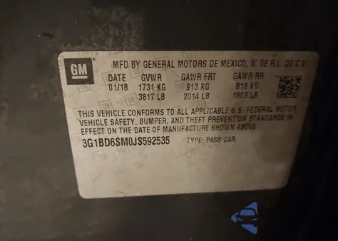 2018 Chevrolet Cruze Lt Manual from USA, damaged, VIN 3G1BD6SM0JS592535